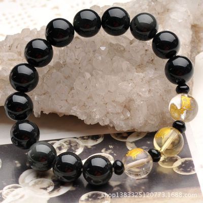 探秘黑曜石與白晶的完美交融 12mm圓珠手鏈編號24817的魅力